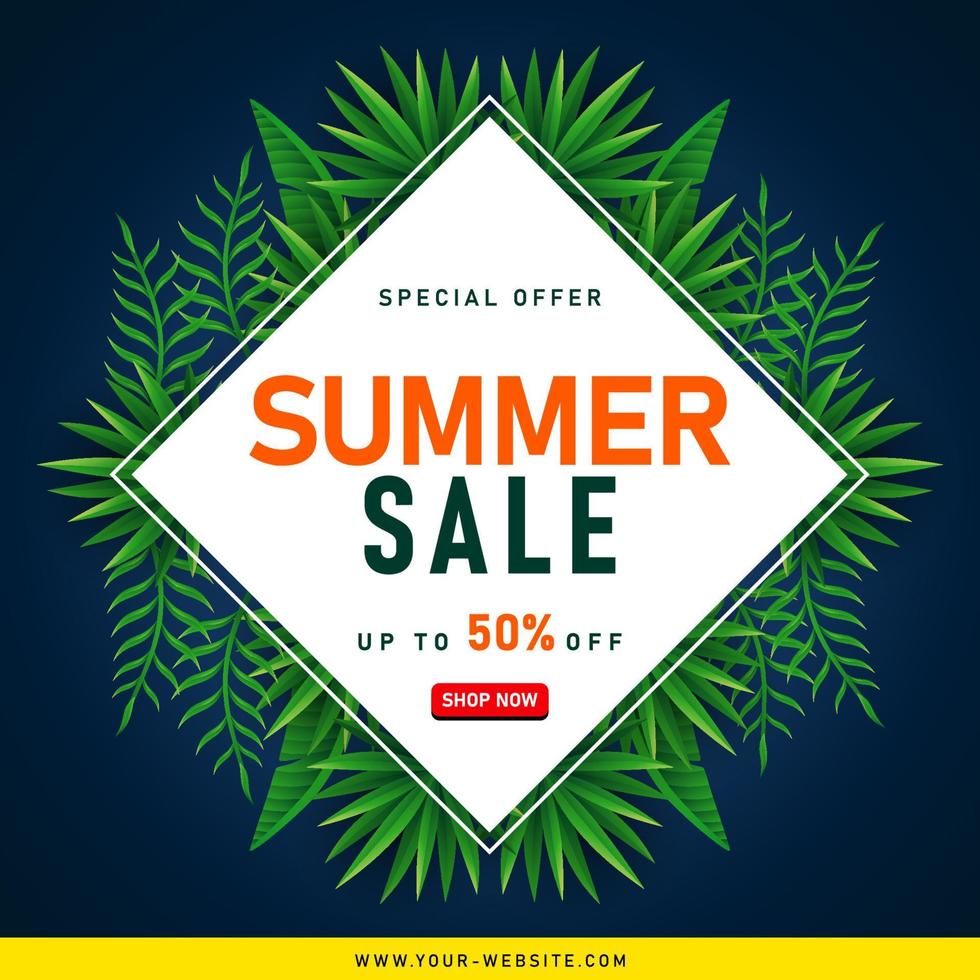 Summer Sale banner with tropical leaves vector