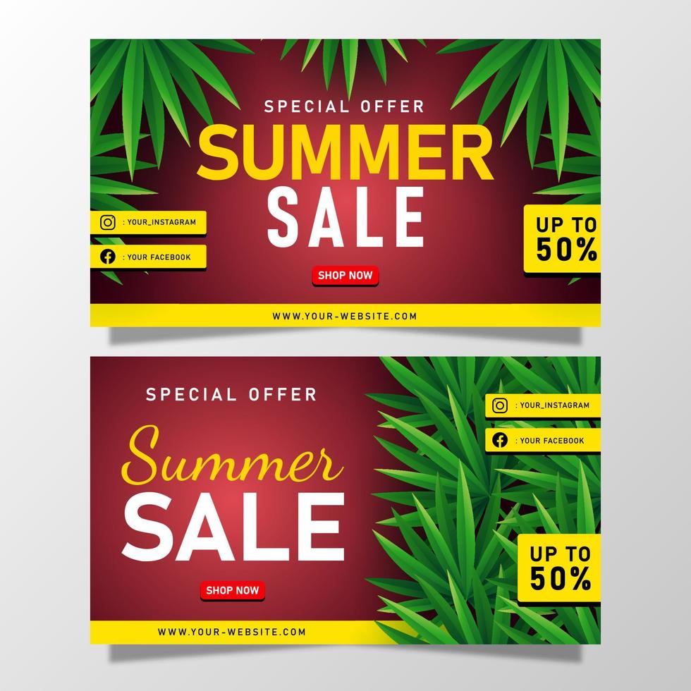 Summer Sale banner with tropical leaves vector