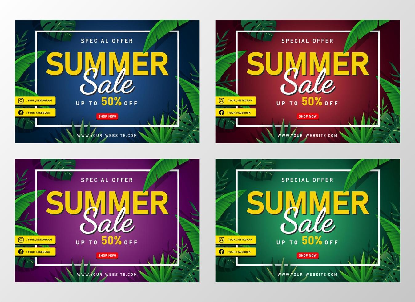 Summer Sale banner with tropical leaves vector