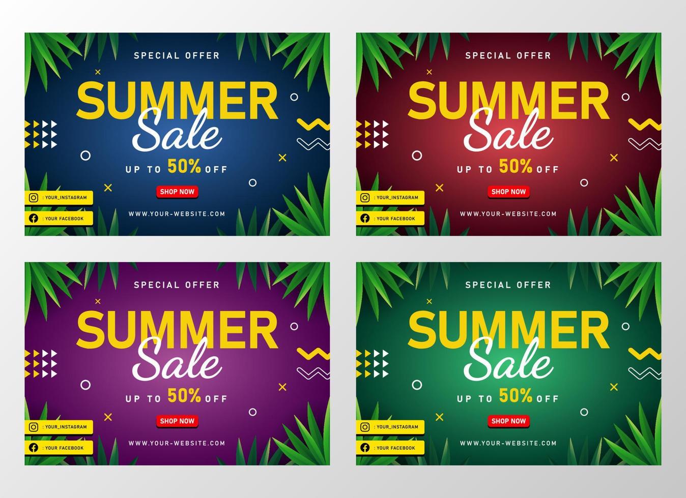 banner de venta de verano con hojas tropicales vector