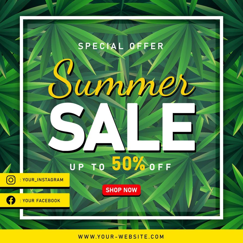 Summer Sale banner with tropical leaves vector