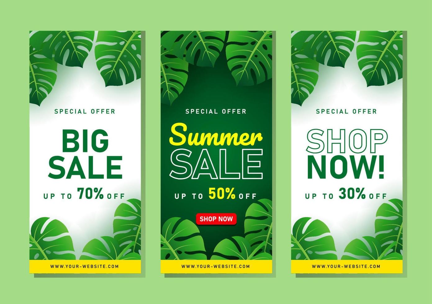 Summer Sale banner with tropical leaves vector