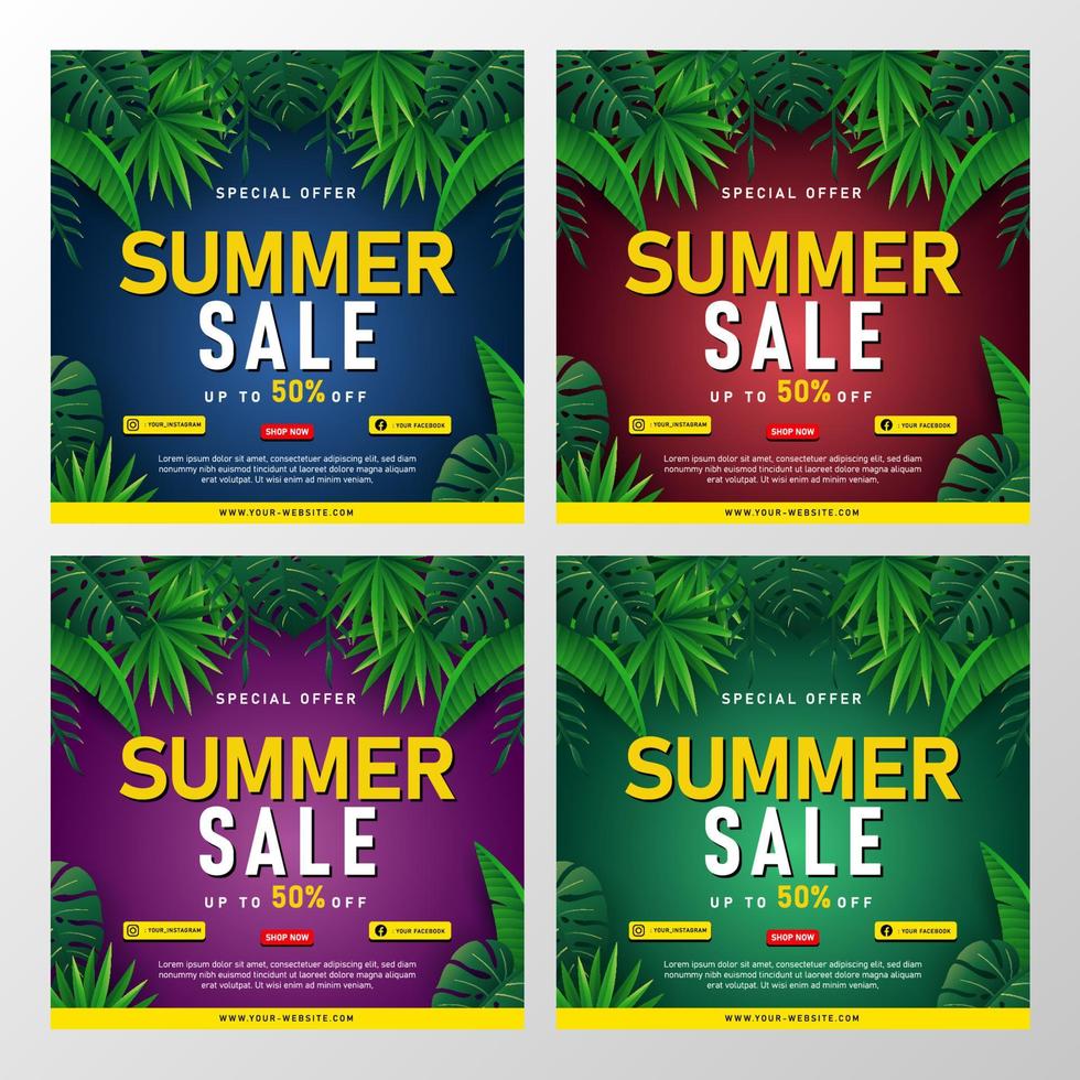 Summer Sale banner with tropical leaves vector