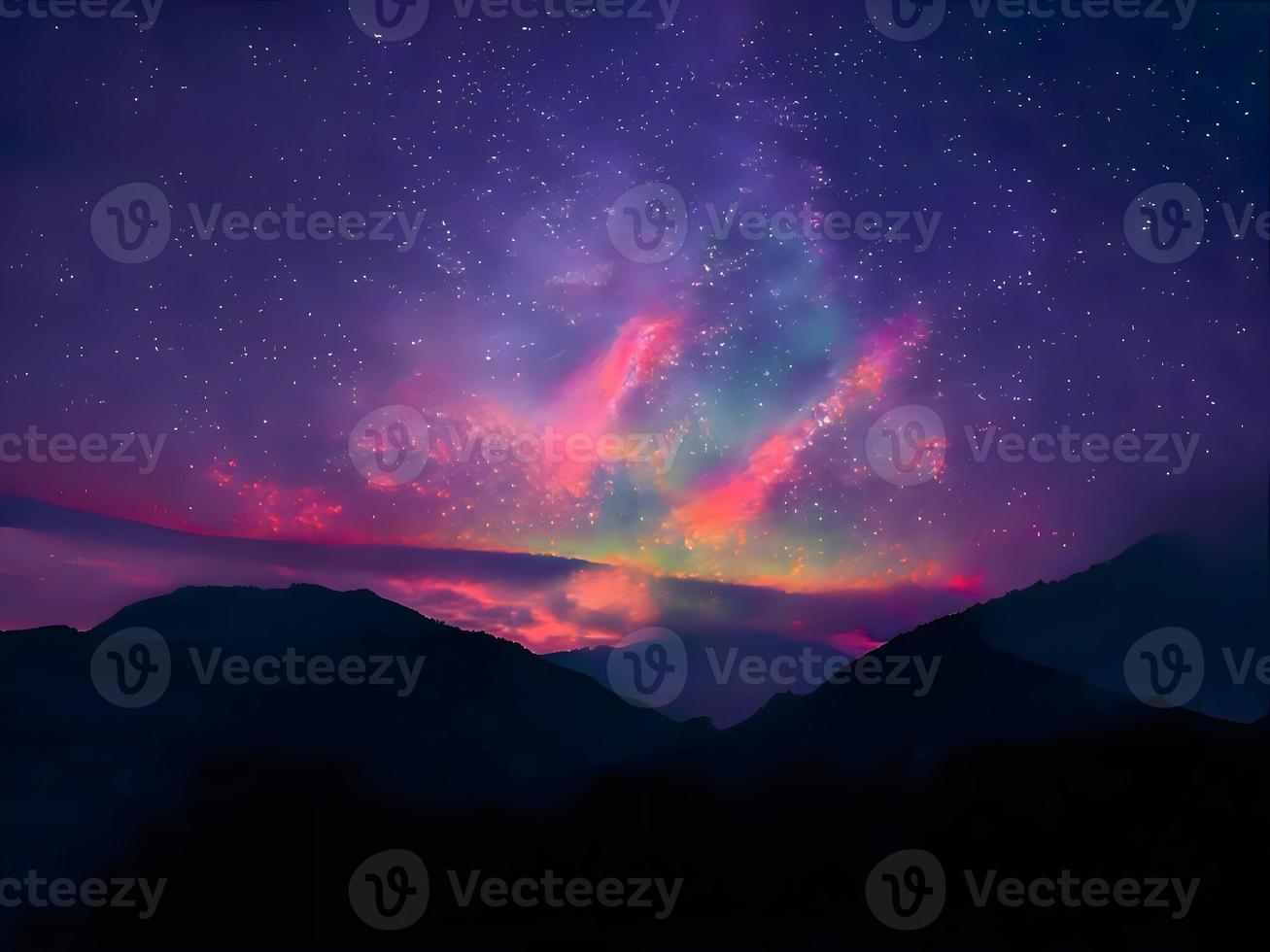 night landscape mountain and milky way galaxy background our galaxy, long exposure, low light photo