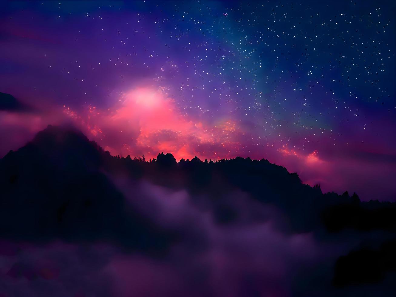 night landscape mountain and milkyway galaxy background, long exposure, low light photo