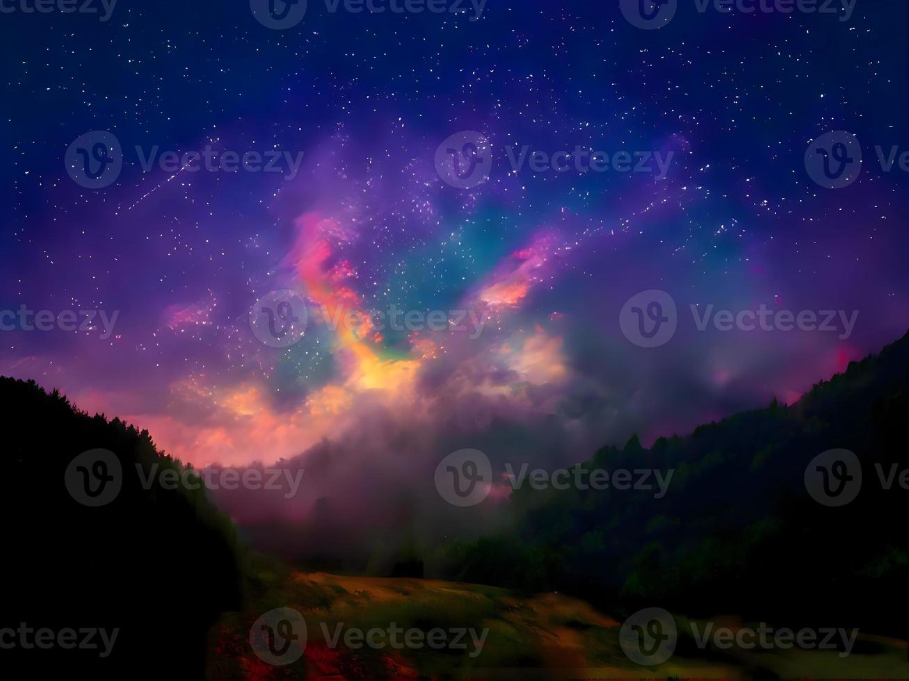 night landscape mountain and milkyway galaxy background, long exposure, low light photo