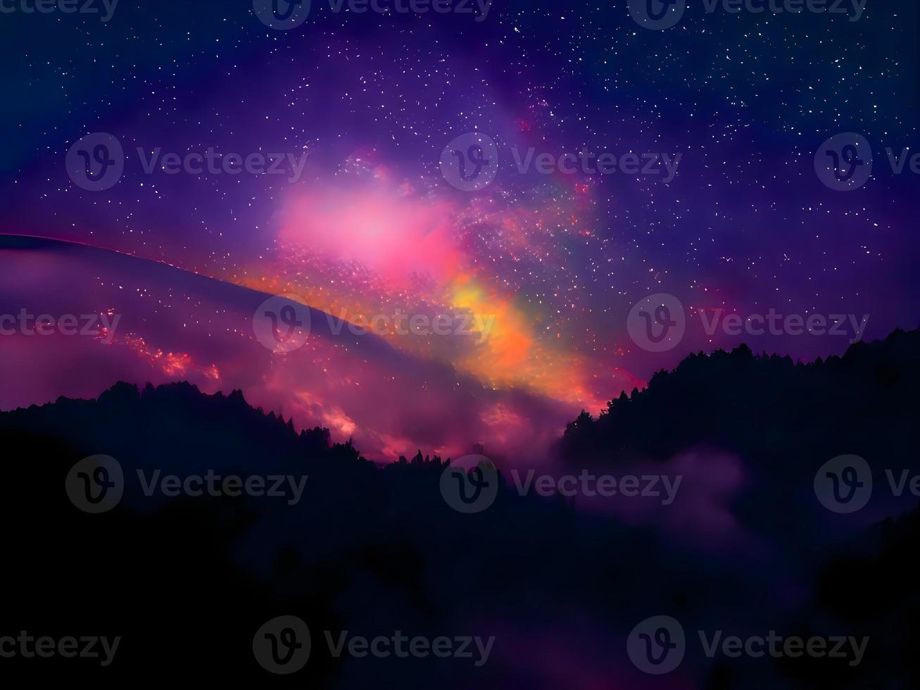 night landscape mountain and milky way galaxy background our galaxy, long exposure, low light photo