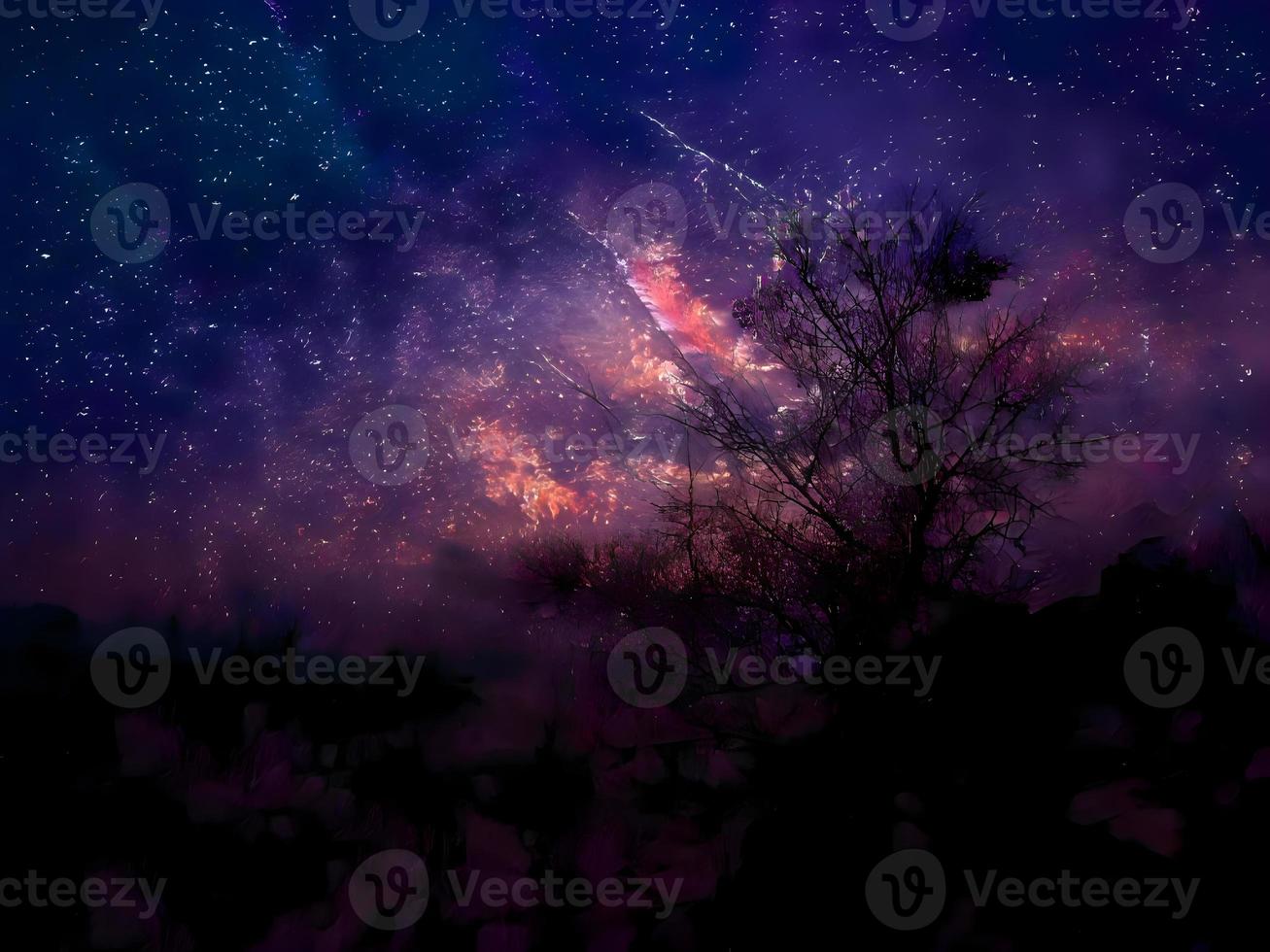 night landscape mountain and milky way galaxy background our galaxy, long exposure, low light photo