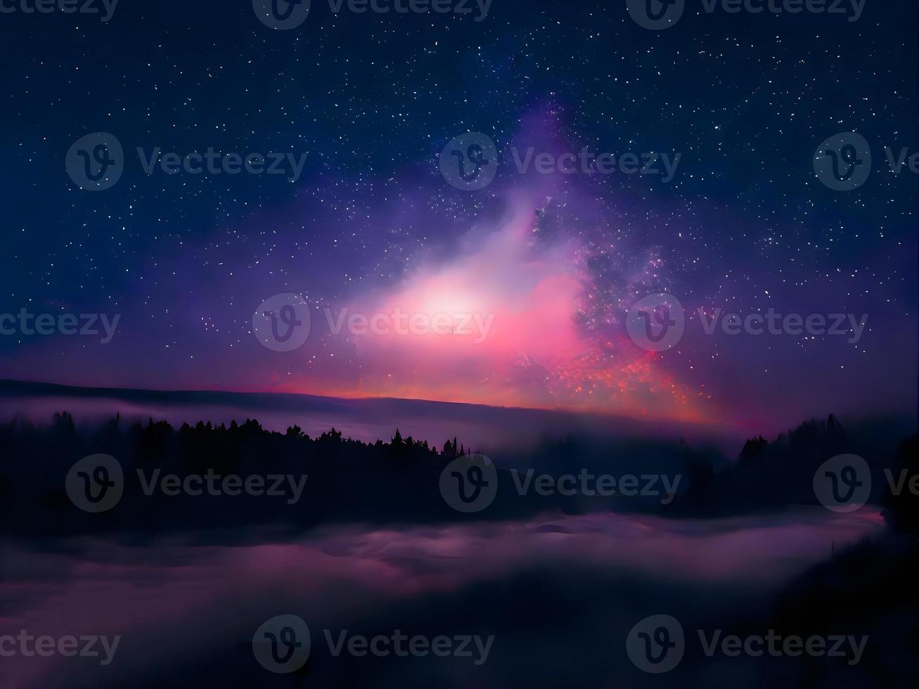 paisaje nocturno montaña y fondo de la galaxia de la vía láctea, larga exposición, poca luz foto