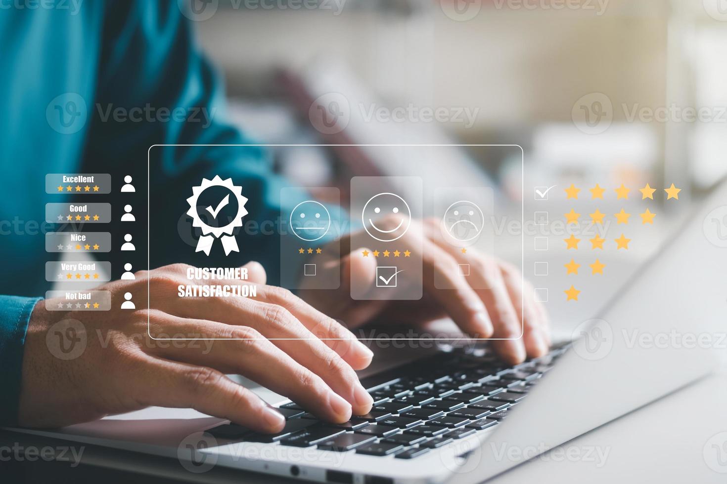 User give rating to service experience on online application, Customer review satisfaction feedback survey concept, Customer can evaluate quality of service leading to reputation ranking of business. photo