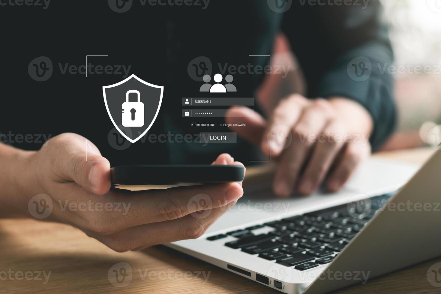 Concept of cyber security, information security and encryption, Login, User, secure access to user's personal information, secure Internet access. photo