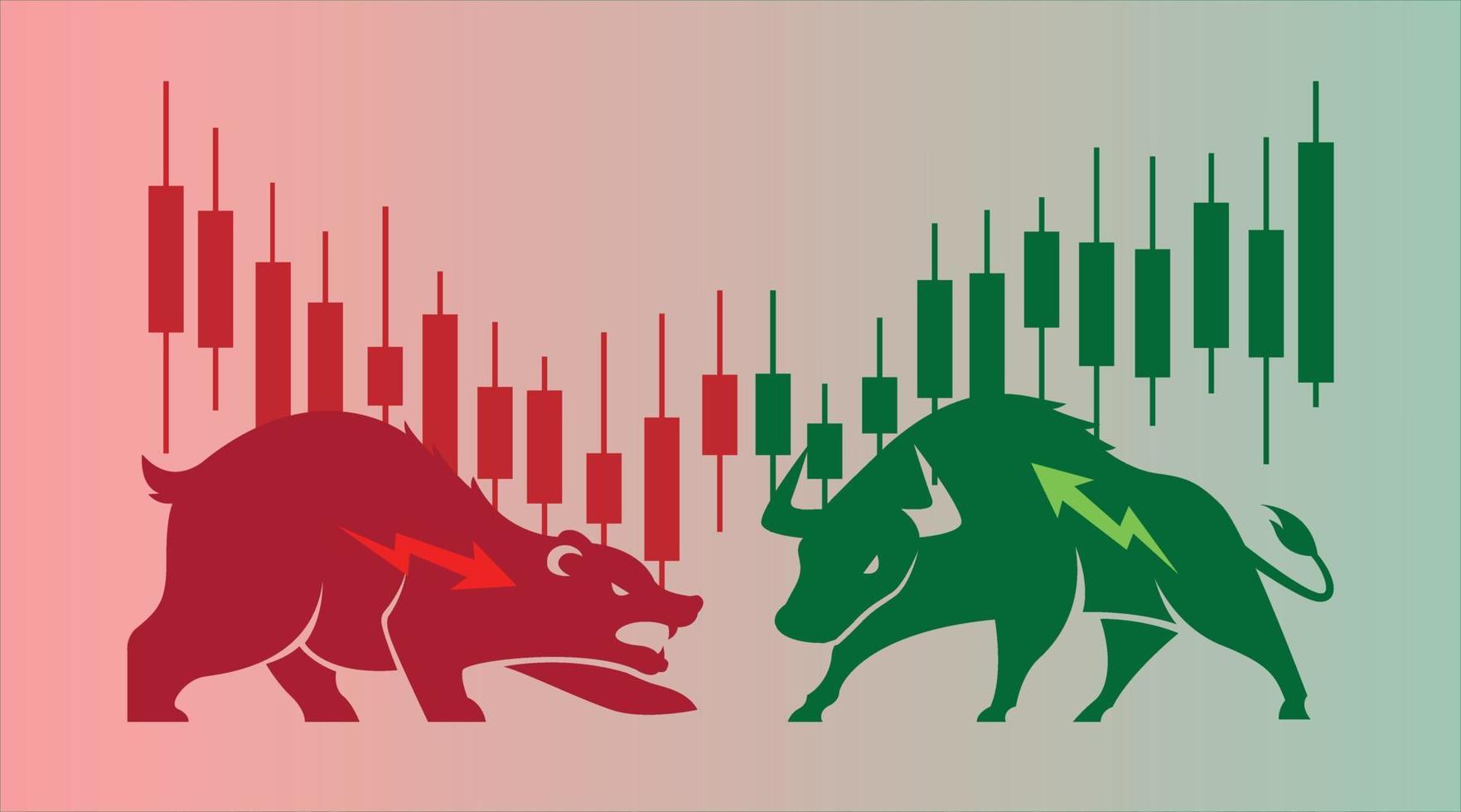 stock bull and bear icon logo with arrow design for investment market vector