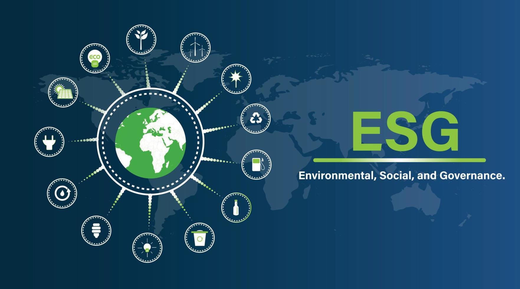 esg - ambiental, social y de gobierno corporativo. problemas sociales y de gestión con iconos. vector