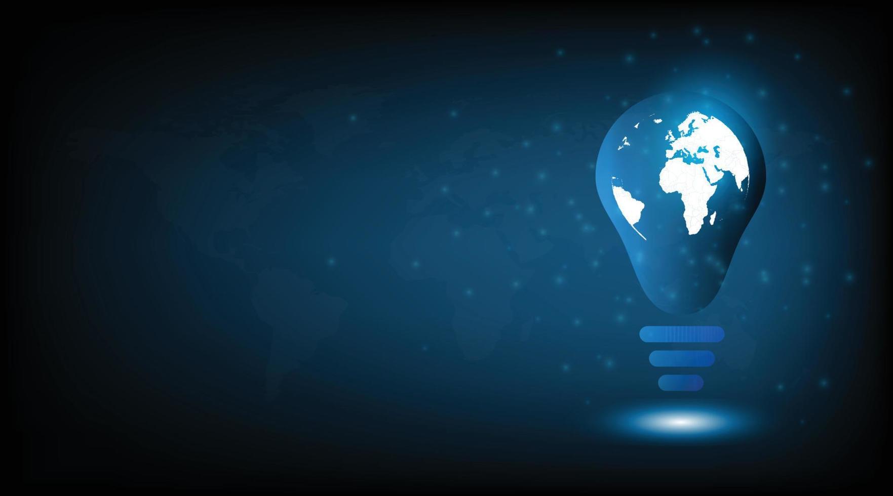 Futuristic sustainable energy concept. low polygonal line drawing of planet earth as a light bulb on dark blue background. vector