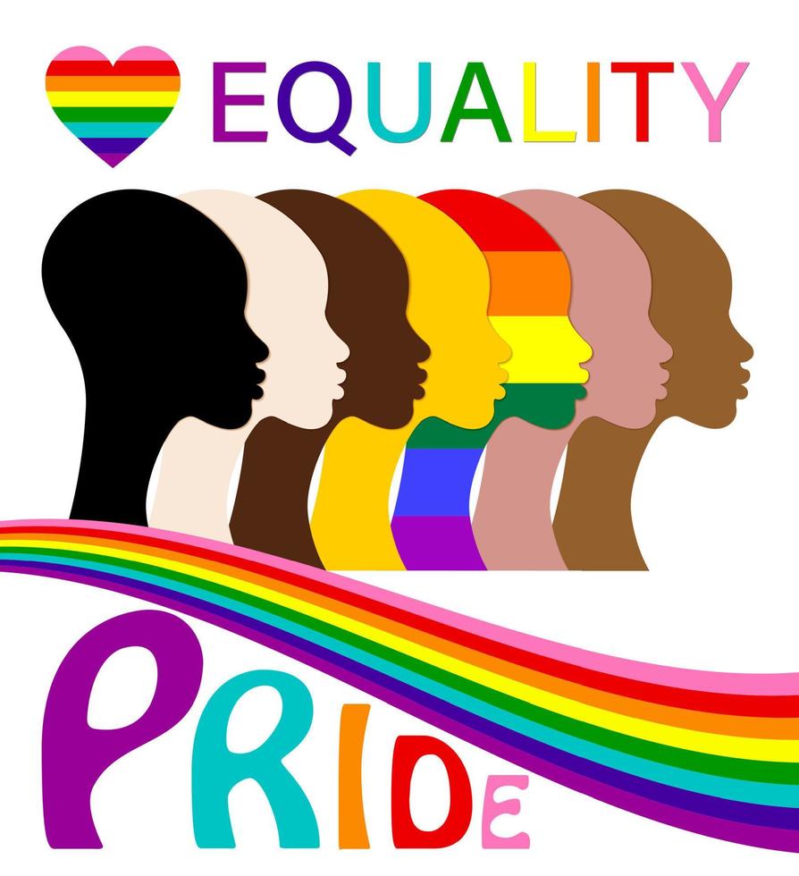 Equality, Pride month, Silhouettes of people and LGBTQ set, people portrait vector logo for website, banner gay pride concept, colorful rainbow sign vector isolated on white background