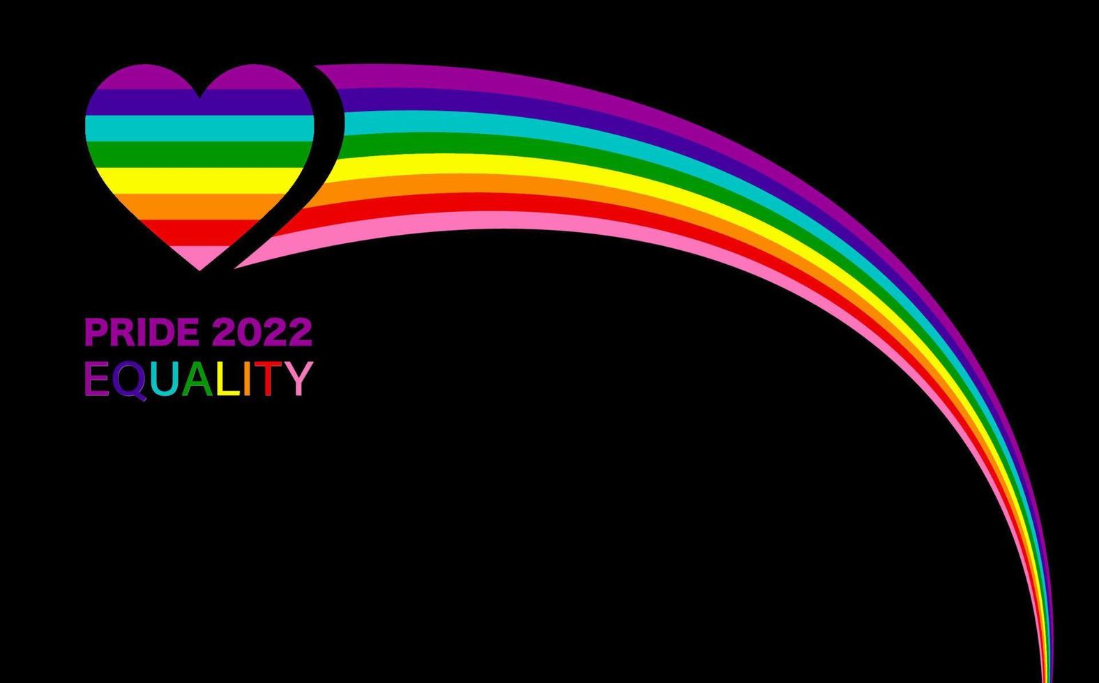 Gay Pride 2022 Wave Rainbow heart LGBTQIA template. Equality, Inclusivity. Pride Banner with LGBT Flag sign. Pride Month. Colorful design element frame border vector isolated black background
