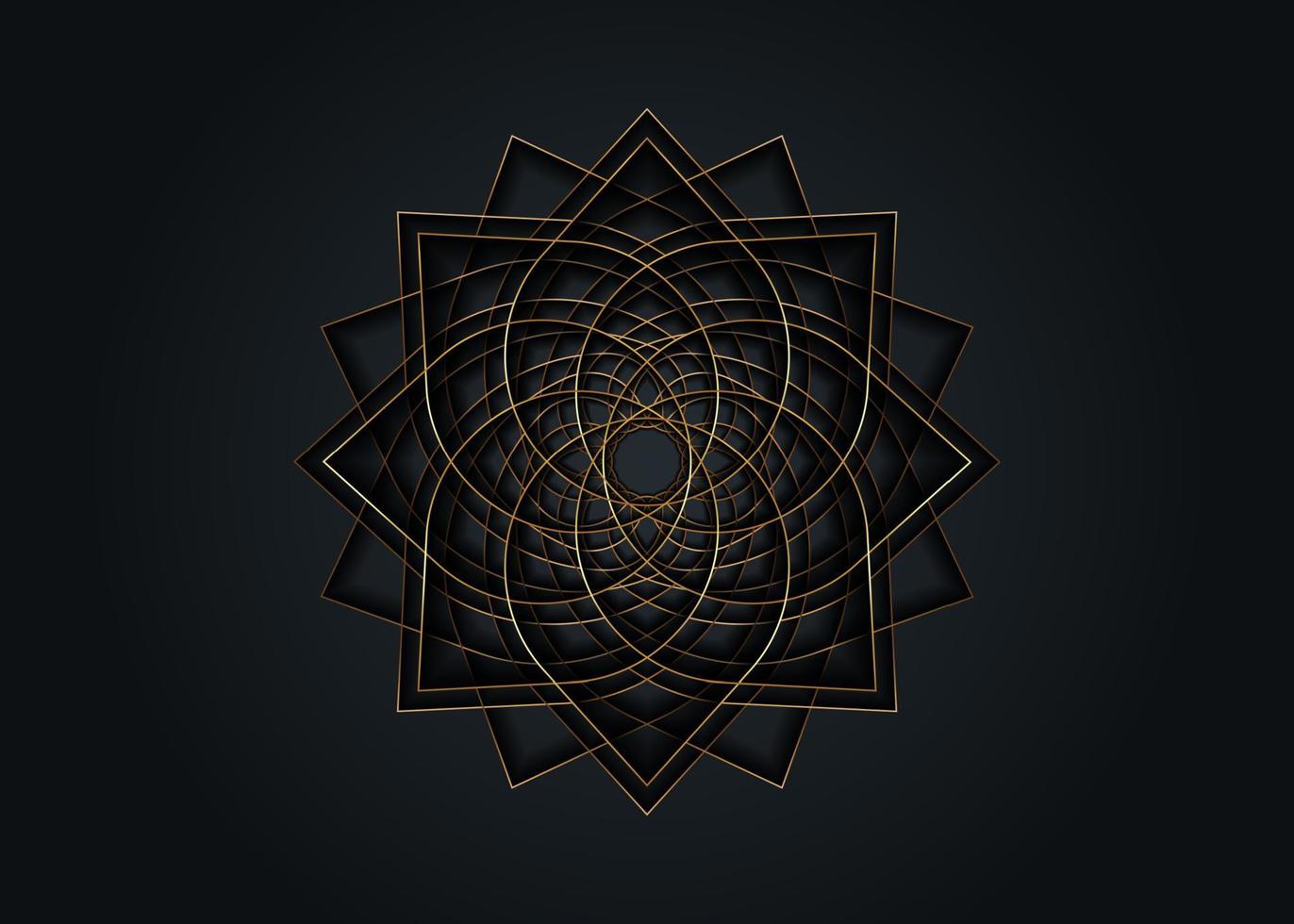 Gold lotus flower mandala, Seed of life symbol Sacred Geometry. Logo icon  Geometric mystic mandala of alchemy esoteric Flower. Vector golden line art divine meditative amulet isolated on black