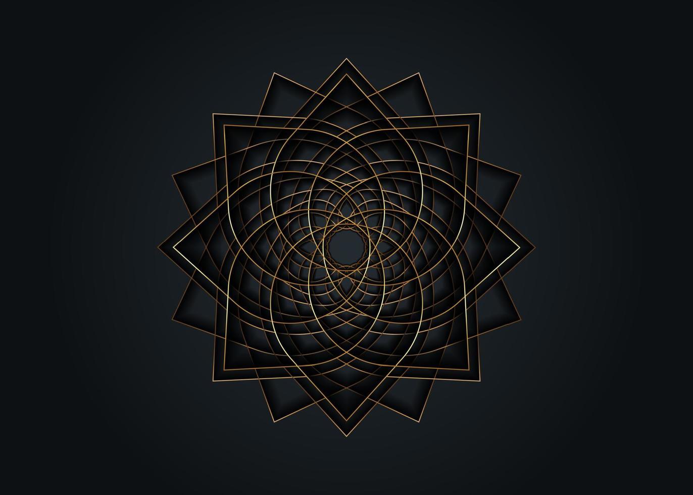 mandala de flor de loto de oro, semilla de vida símbolo geometría sagrada. icono del logotipo mandala mística geométrica de la flor esotérica de la alquimia. vector línea dorada arte divino amuleto meditativo aislado en negro