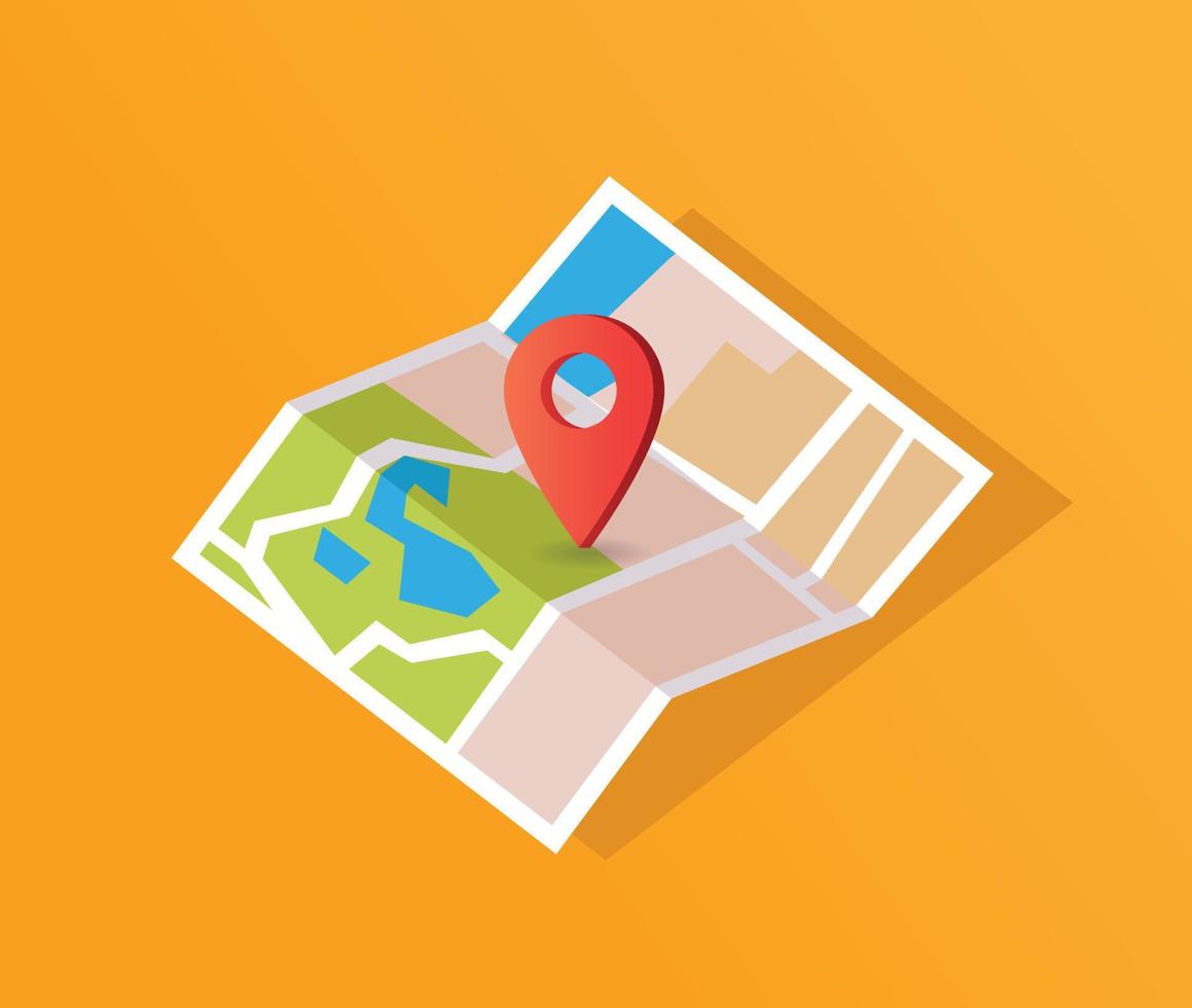Map icon isometric with destination location pin pointer illustration flat vector
