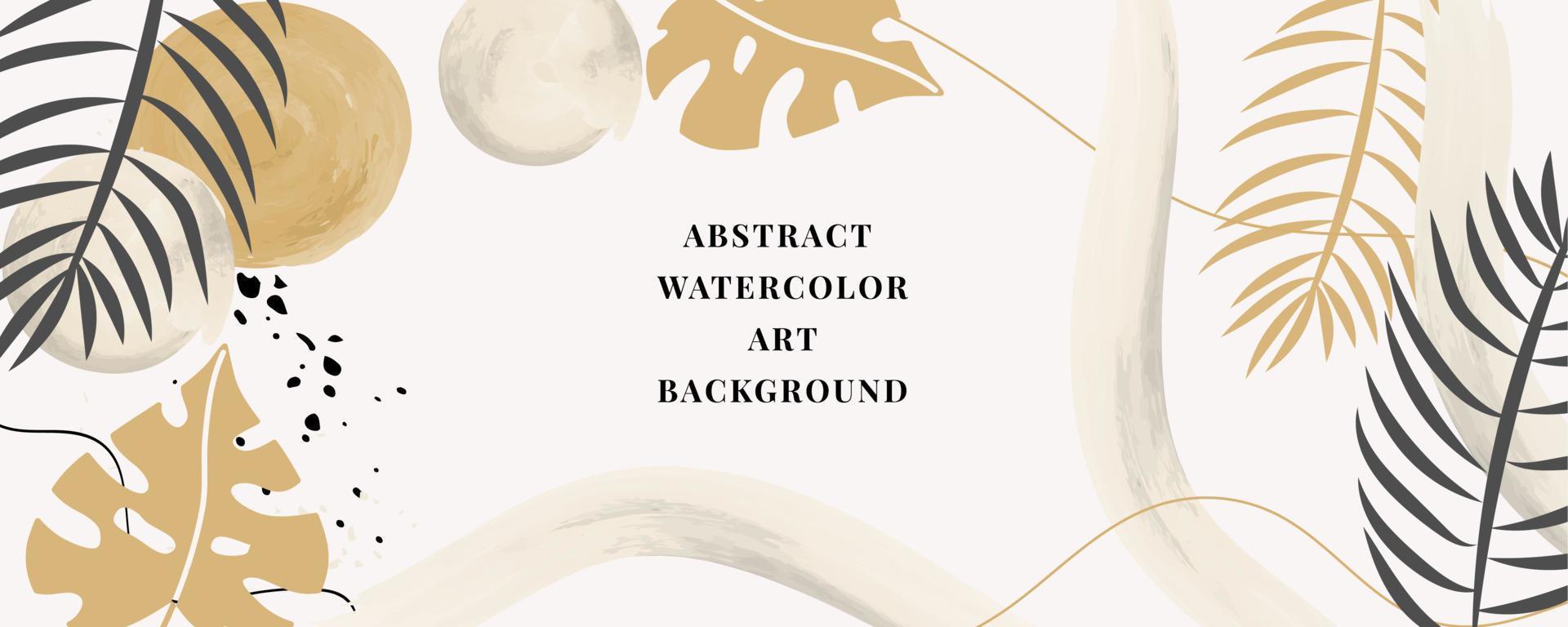 Vector background of watercolor art. Wallpaper design with a brush. black, yellow, white brushes, circles, palm leaves, abstract shapes. watercolor illustration for prints, wall drawings, covers