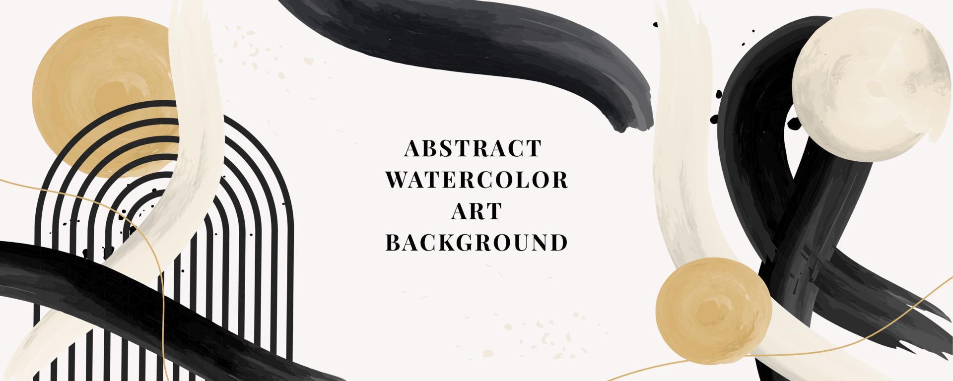 Vector background of watercolor art. Wallpaper design with a brush. black, yellow, white brushes, circles, palm leaves, abstract shapes. watercolor illustration for prints, wall drawings, covers