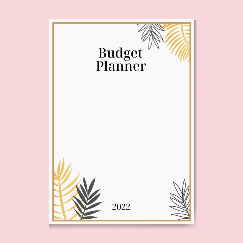 plantilla de planificador de presupuesto moderno y lujoso en colores blanco y dorado. con hojas de palma vector