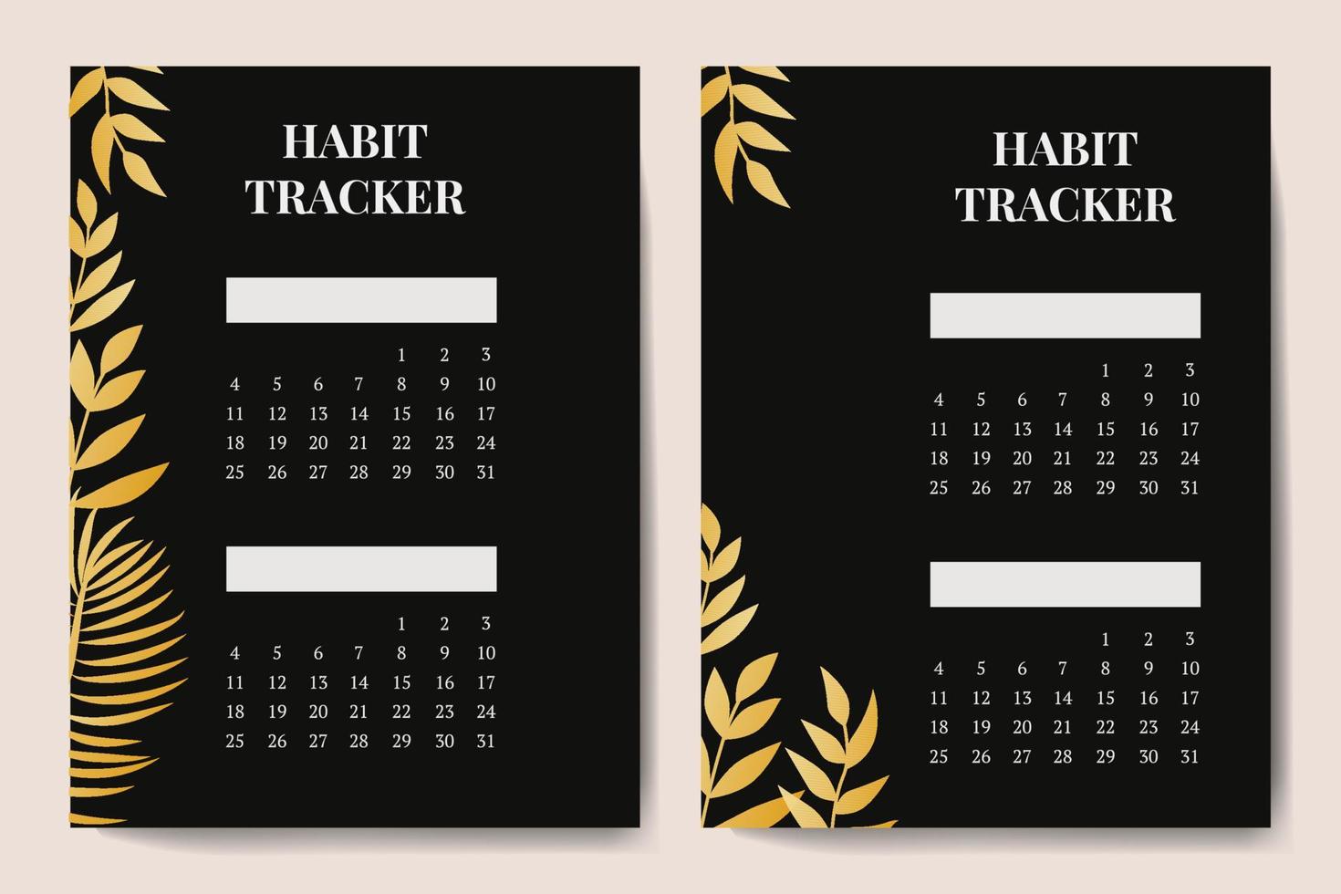 Vector template for tracking printing habits. A4 notebook page. with black leaves. Vector illustration design