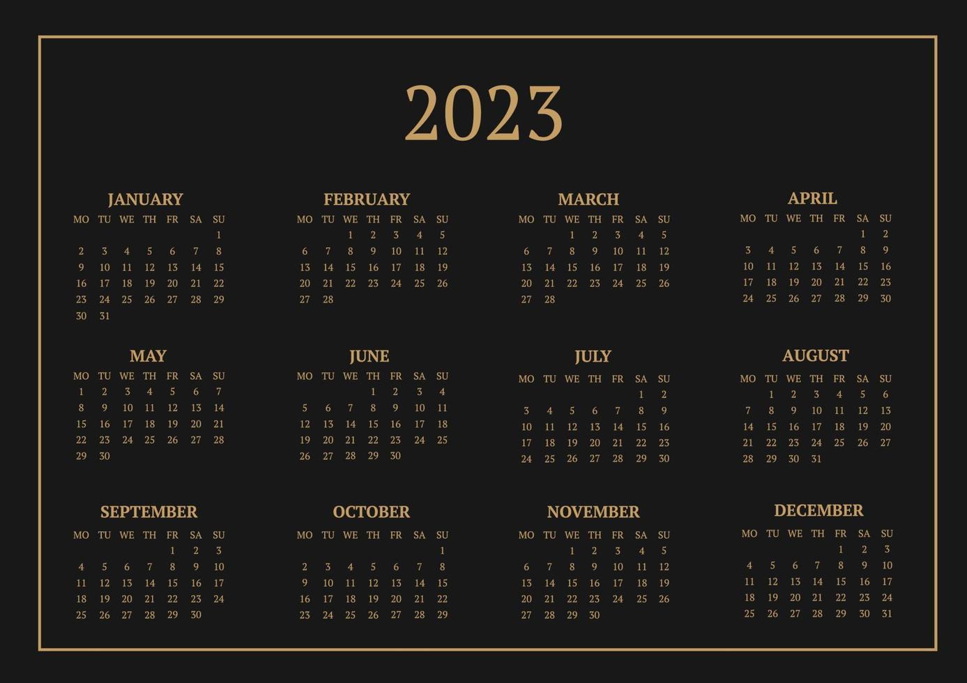 classic monthly calendar for 2023. A calendar in the style of minimalism of a square shape. Calendar template vector