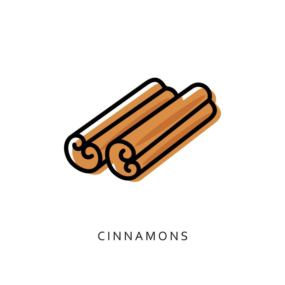 Rolled sticks of cinnamon. Aromatic spice. Condiment for dishes. vector