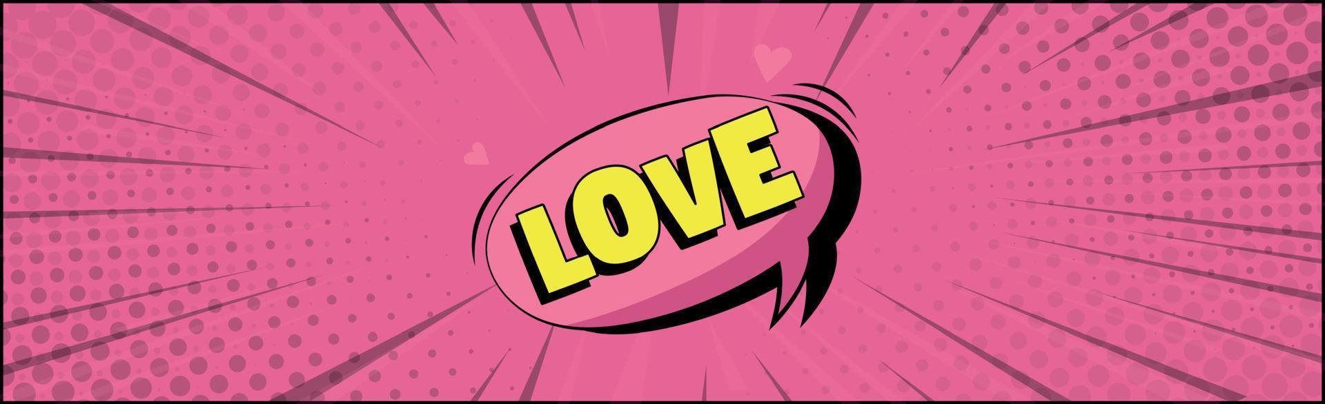 Comic zoom inscription LOVE on a colored background - Vector