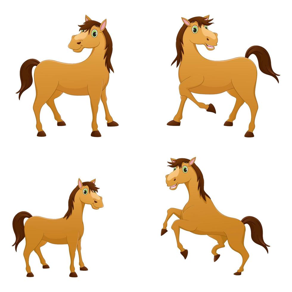 cute horse cartoon collection set vector