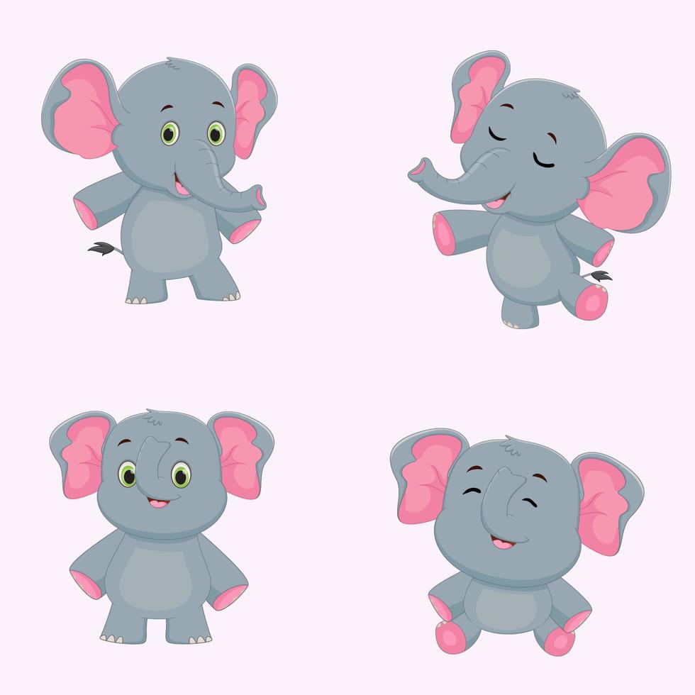 conjunto de colección de dibujos animados lindo elefante vector