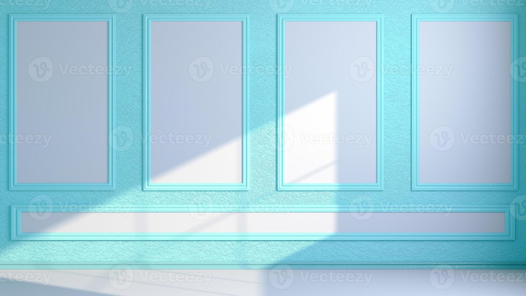 Empty interior with grunge blue wall and dark floor photo