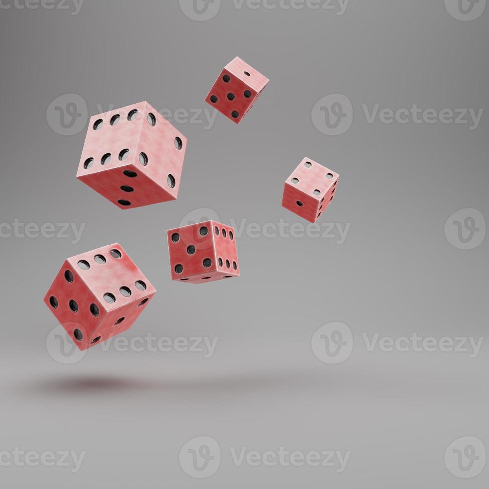 Red gamne dices cubes on gray background with copy space photo