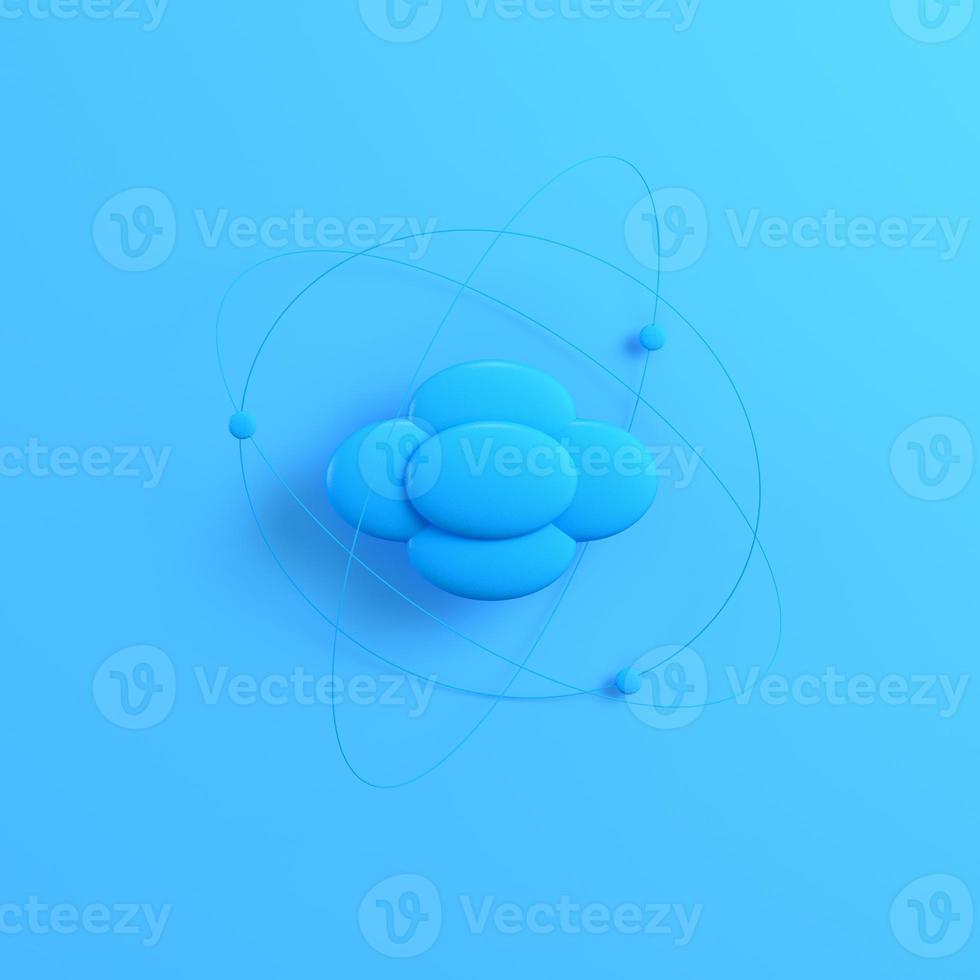 Atom on bright blue background photo