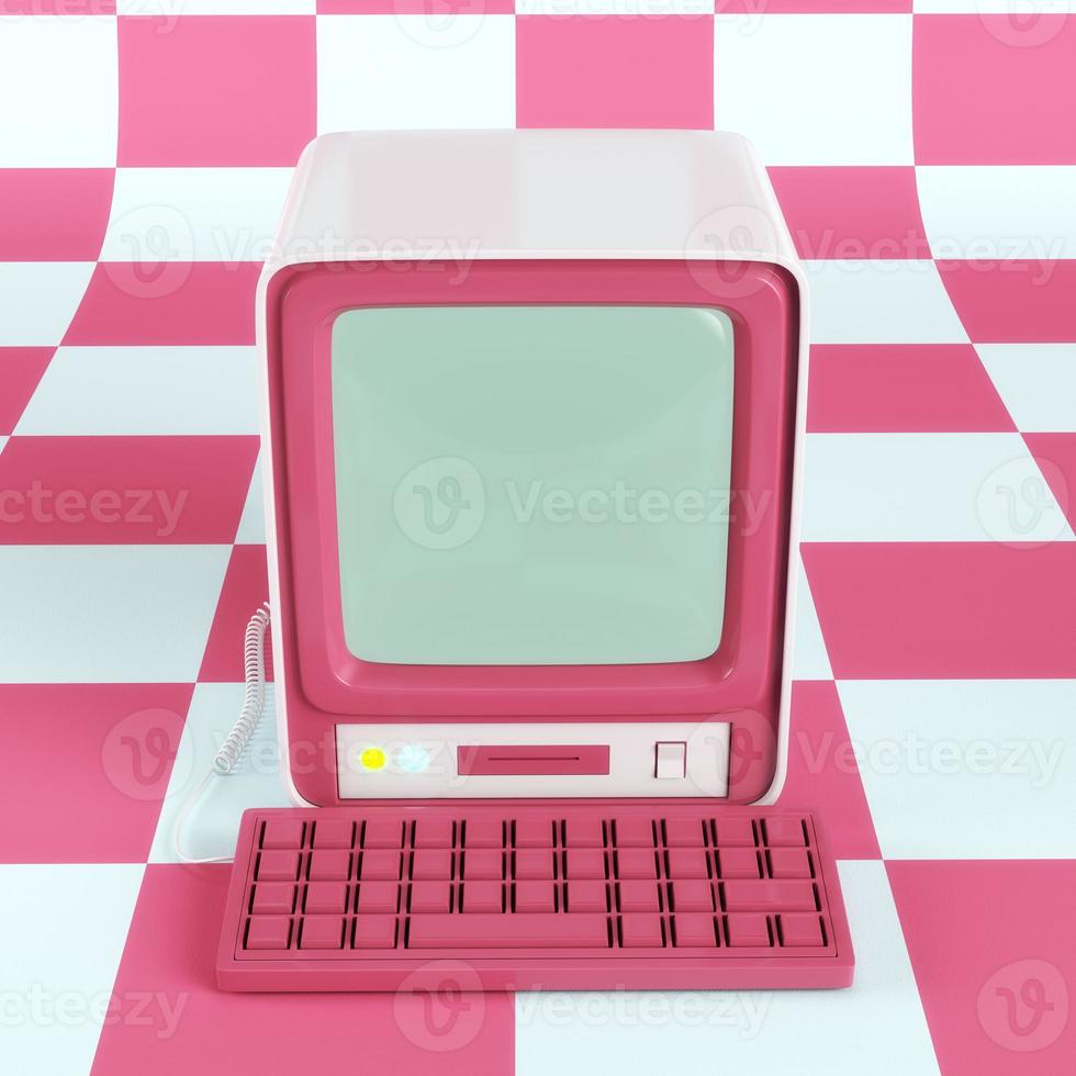 Retro-styled computer on checked background photo