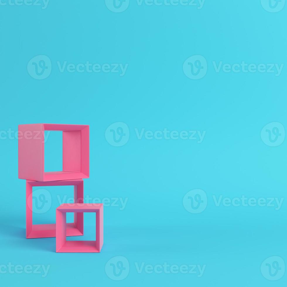 Empty display stand on bright blue background in pastel colors with copy space photo