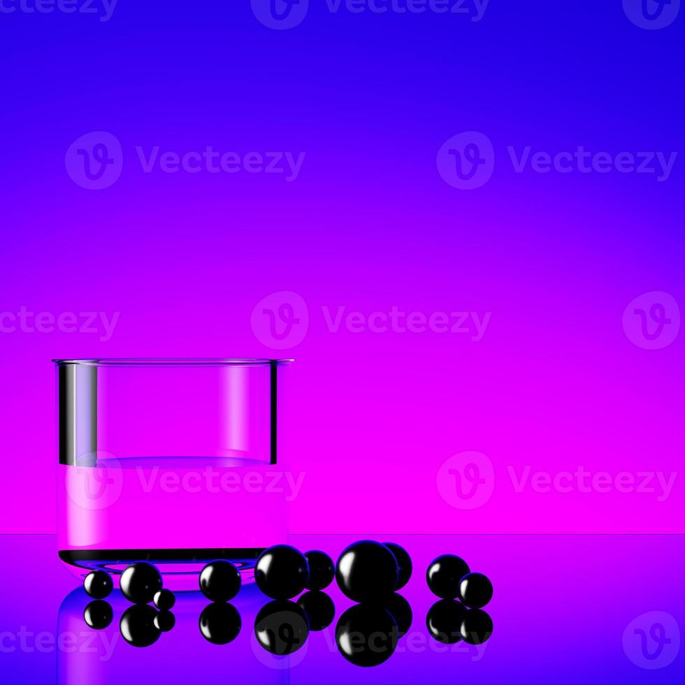 vaso con agua y esferas oscuras foto