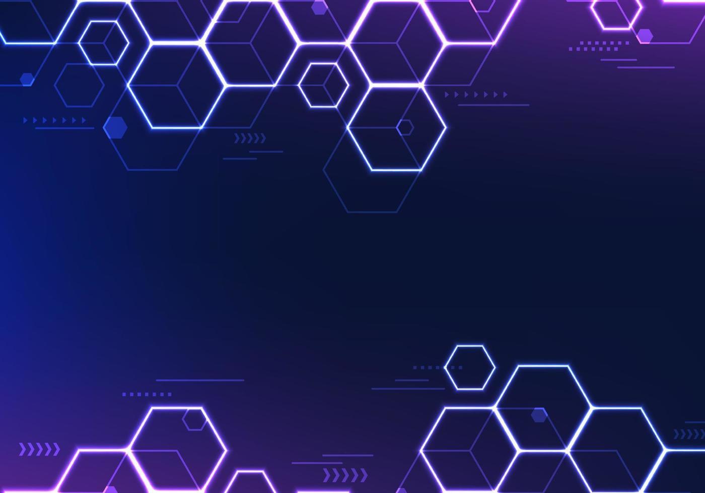 Abstract innovation technology background blue and purple neon lighting hexagon geometric pattern vector