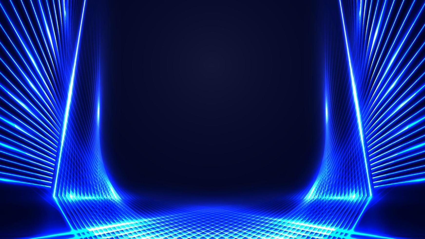 Abstract technology futuristic concept blue laser lines frame with lighting effect on dark background vector