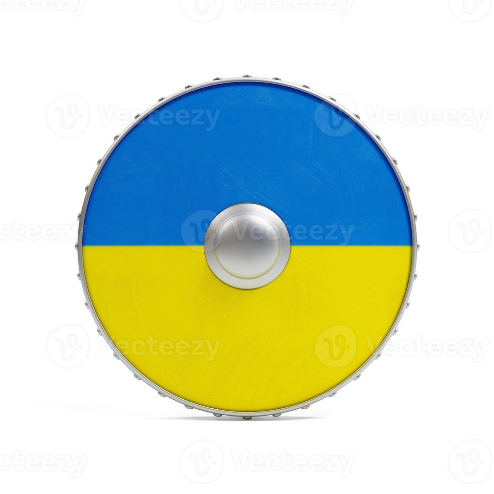 Round shield in Ukrainian flag colors isolated on white background. 3d render photo