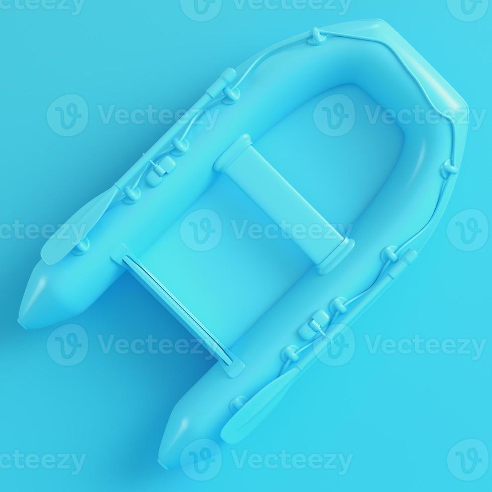 Inflatable boat on bright blue background in pastel colors photo