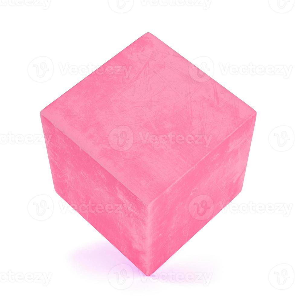 Abstract pink cube with scratches isolated on white background 8935823