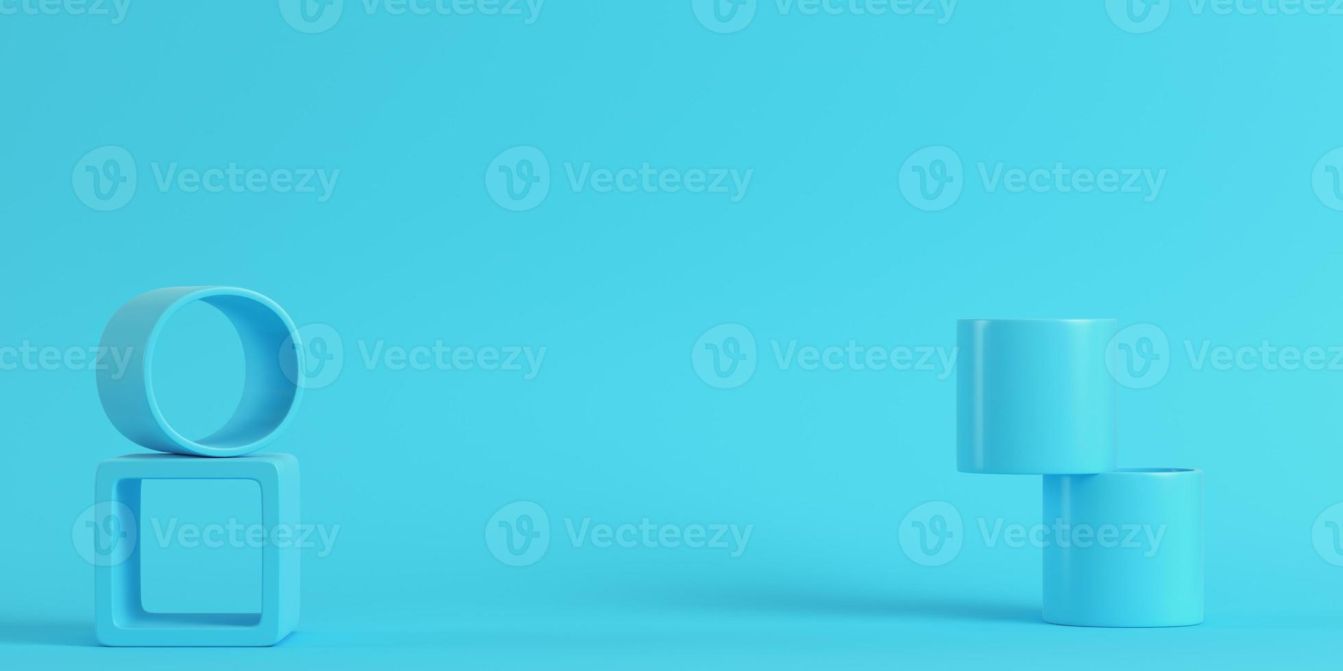 Empty display stand on bright blue background in pastel colors with copy space photo