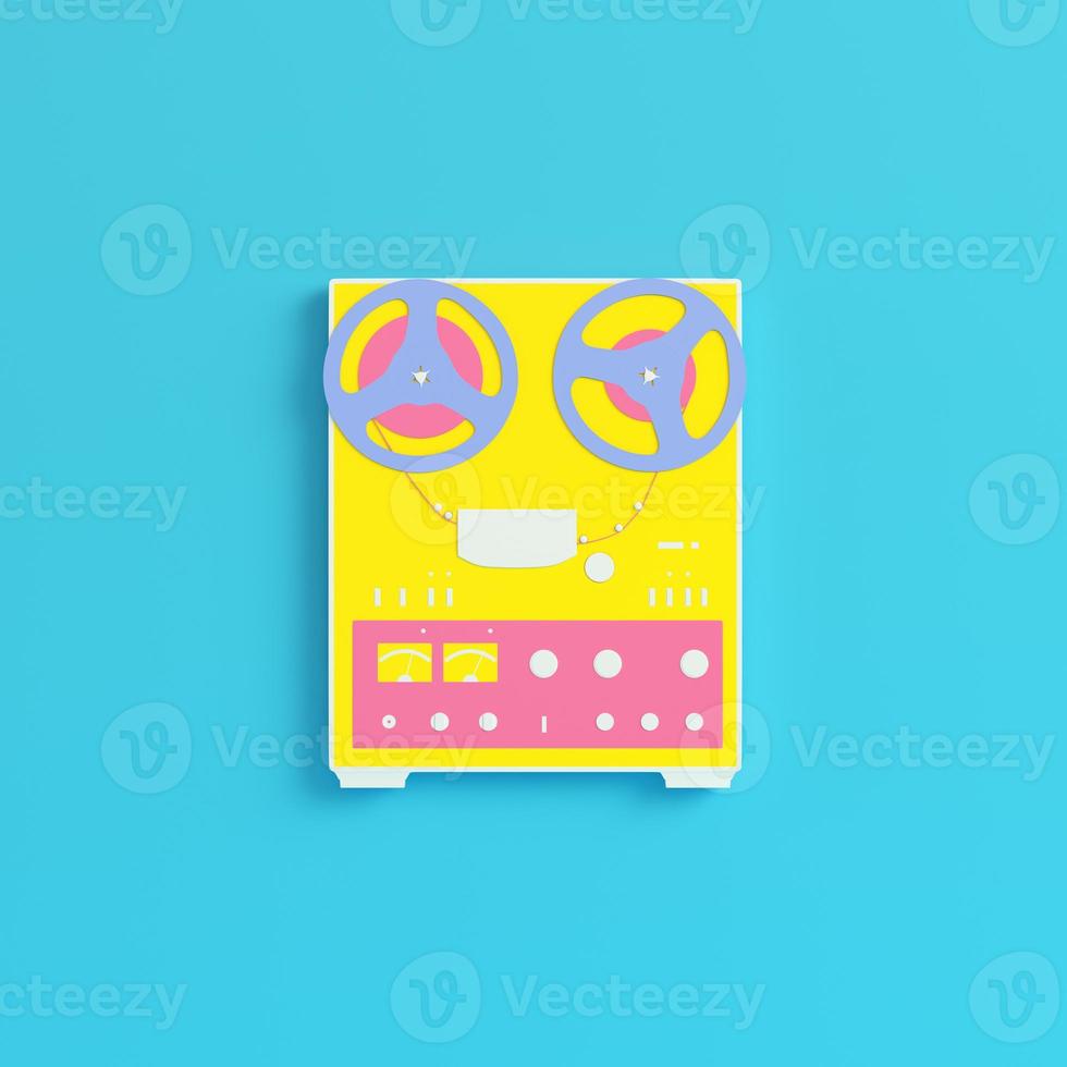 Yellow reel to reel type recorder on bright blue background in pastel colors photo