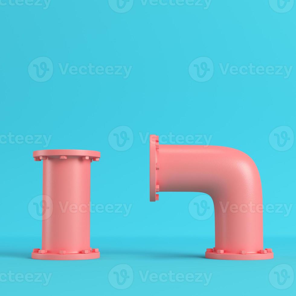 Red water pipes on bright blue background in pastel colors photo