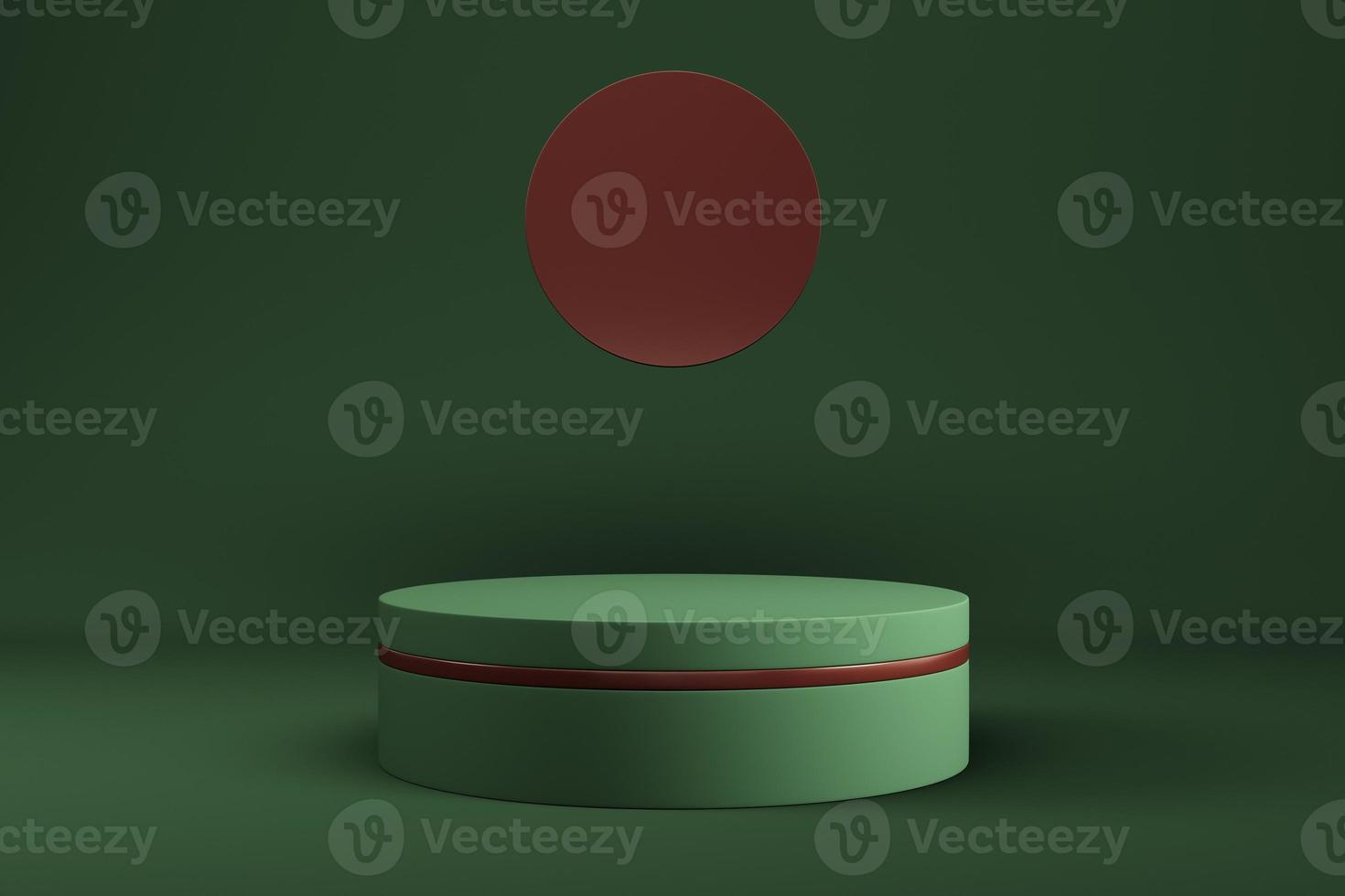 Abstract minimal background. Green cylindrical podium with geometrical shape for product display photo