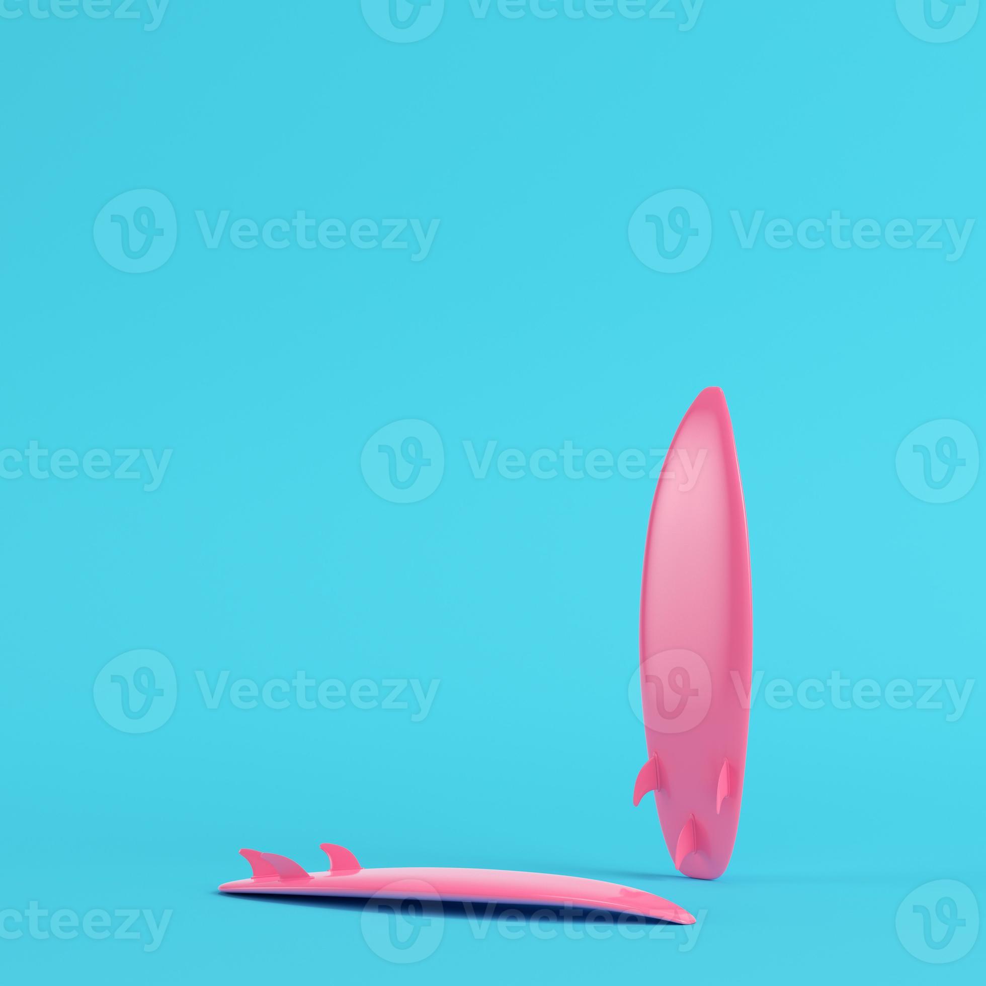 Pink surfboard on bright blue background in pastel colors 8935899 Stock