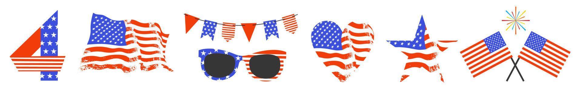 Happy Independence Day. A set of vector cliparts for creating your own festive design.