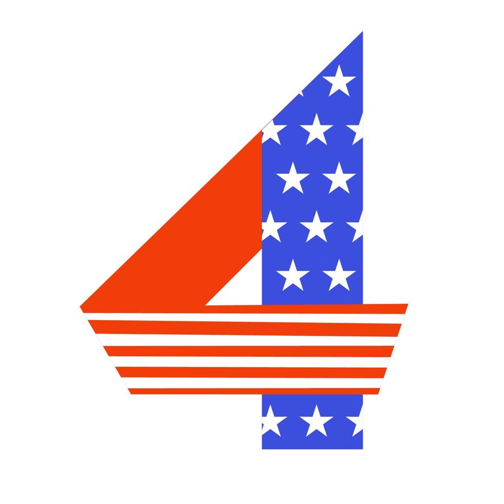 The number 4 in the colors of the flag of the United States of America. It symbolizes Independence Day. vector